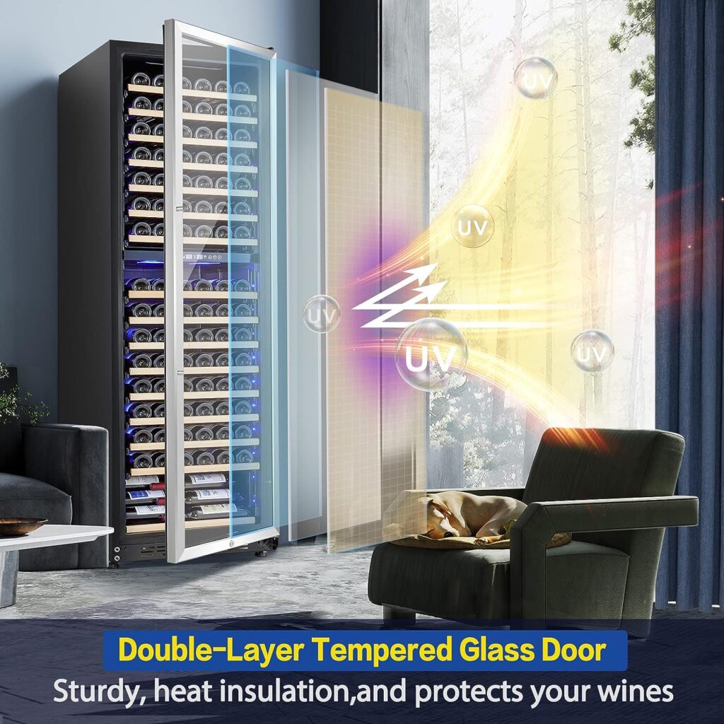 AAOBOSI Wine Cooler Dual Zone 24 Inch, 176 Bottles Wine Refrigerator, Freestanding Wine Fridge with Intelligent Temperature Memory  Humidity Control Compressor Cooling, Quiet Operation