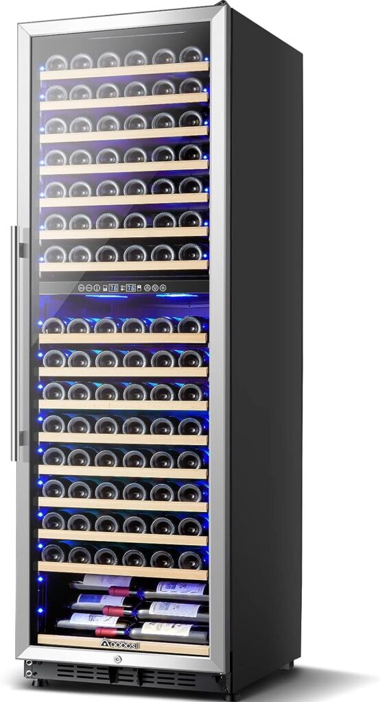 AAOBOSI Wine Cooler Dual Zone 24 Inch, 176 Bottles Wine Refrigerator, Freestanding Wine Fridge with Intelligent Temperature Memory  Humidity Control Compressor Cooling, Quiet Operation