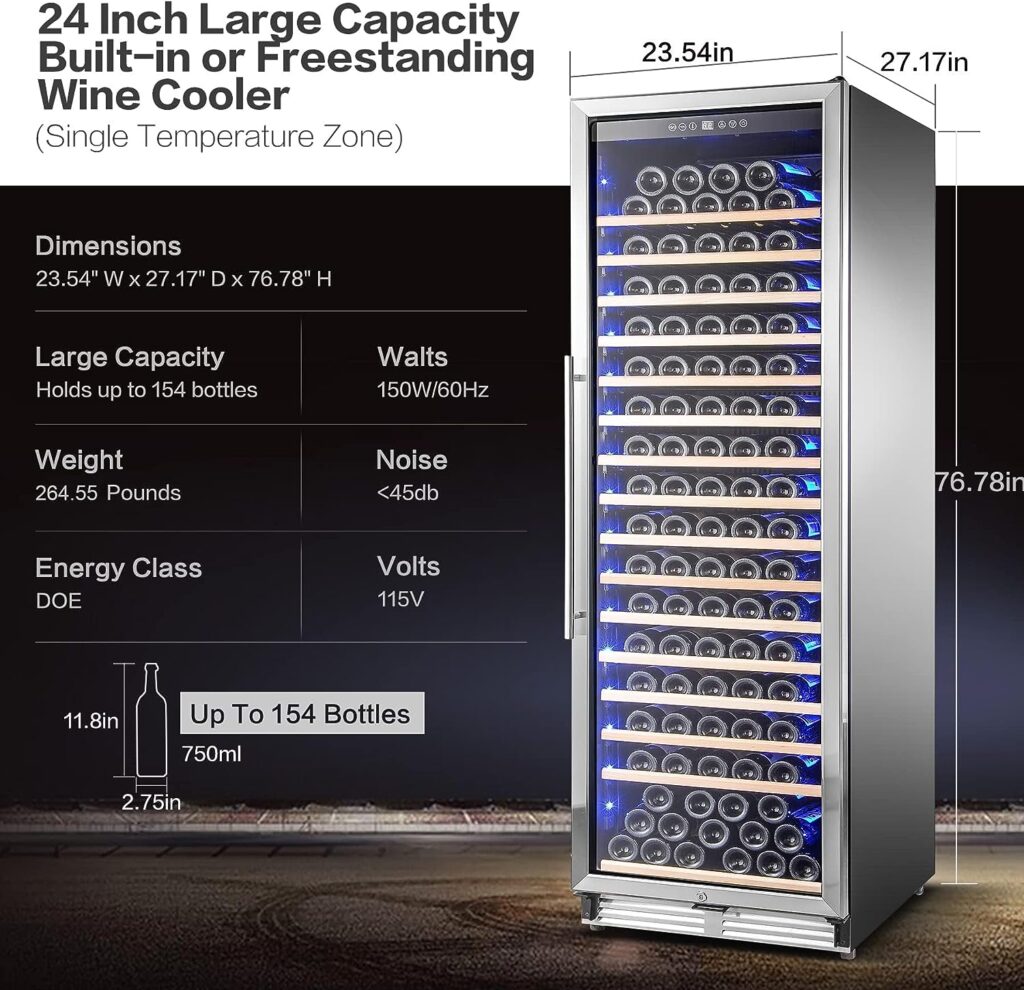 BODEGA 24 Inch Wine Cooler, 176 Bottles Large Capacity Frost Free Wine Fridge with Advanced Cooling Compressor for Red, Rose and Sparkling Wines,Built-in  Freestanding