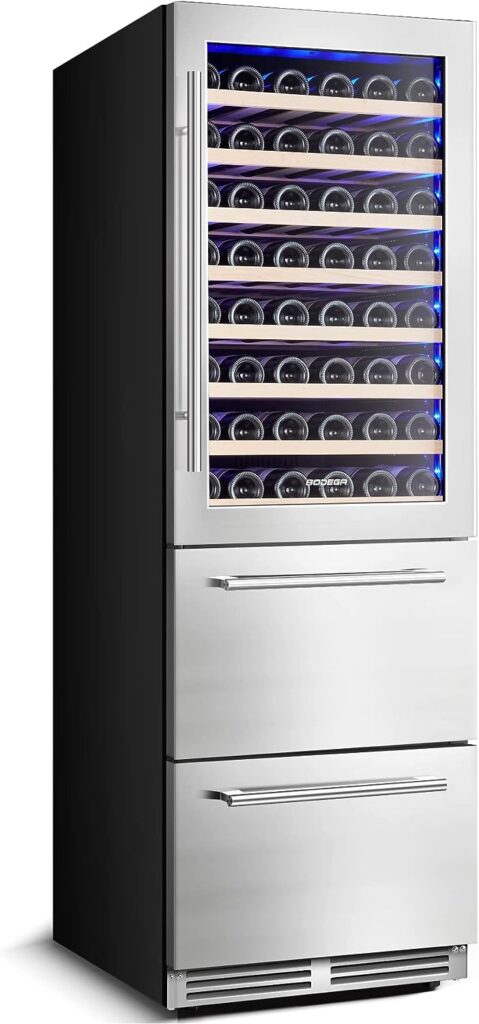 BODEGA Wine and Beverage Refrigerator, 24 Inch 2 IN 1 Dual Zone Wine Cooler,Built-in or Freestanding Beverage Cooler, Soft LED Light Hold 88 Bottles and 149 Cans,for Red Wines,Drinks