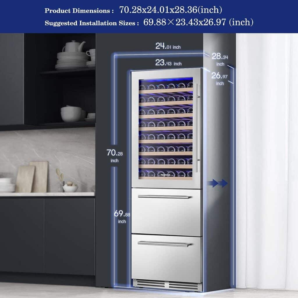 BODEGA Wine and Beverage Refrigerator, 24 Inch 2 IN 1 Dual Zone Wine Cooler,Built-in or Freestanding Beverage Cooler, Soft LED Light Hold 88 Bottles and 149 Cans,for Red Wines,Drinks