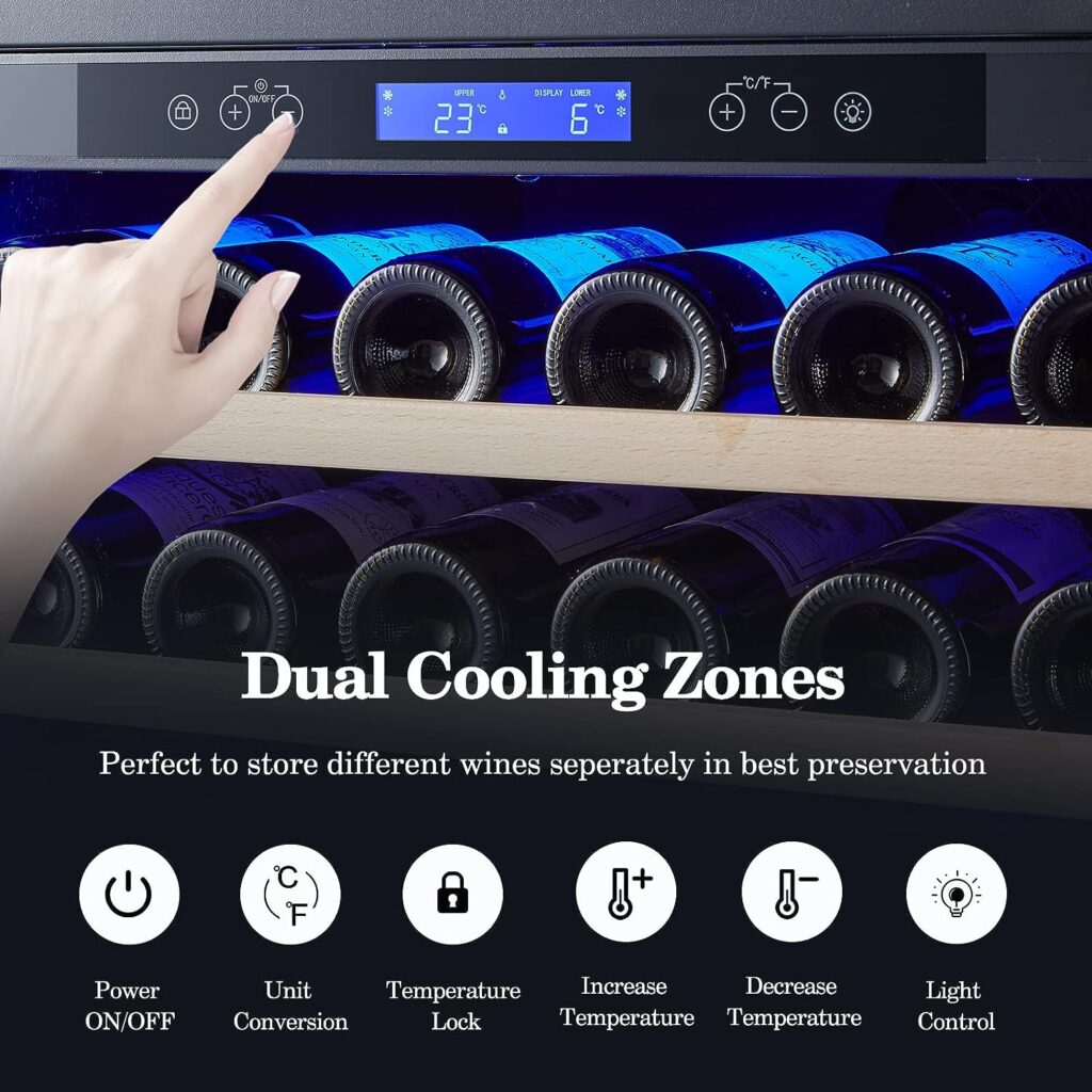 BODEGA Wine and Beverage Refrigerator, 24 Inch 2 IN 1 Dual Zone Wine Cooler,Built-in or Freestanding Beverage Cooler, Soft LED Light Hold 88 Bottles and 149 Cans,for Red Wines,Drinks