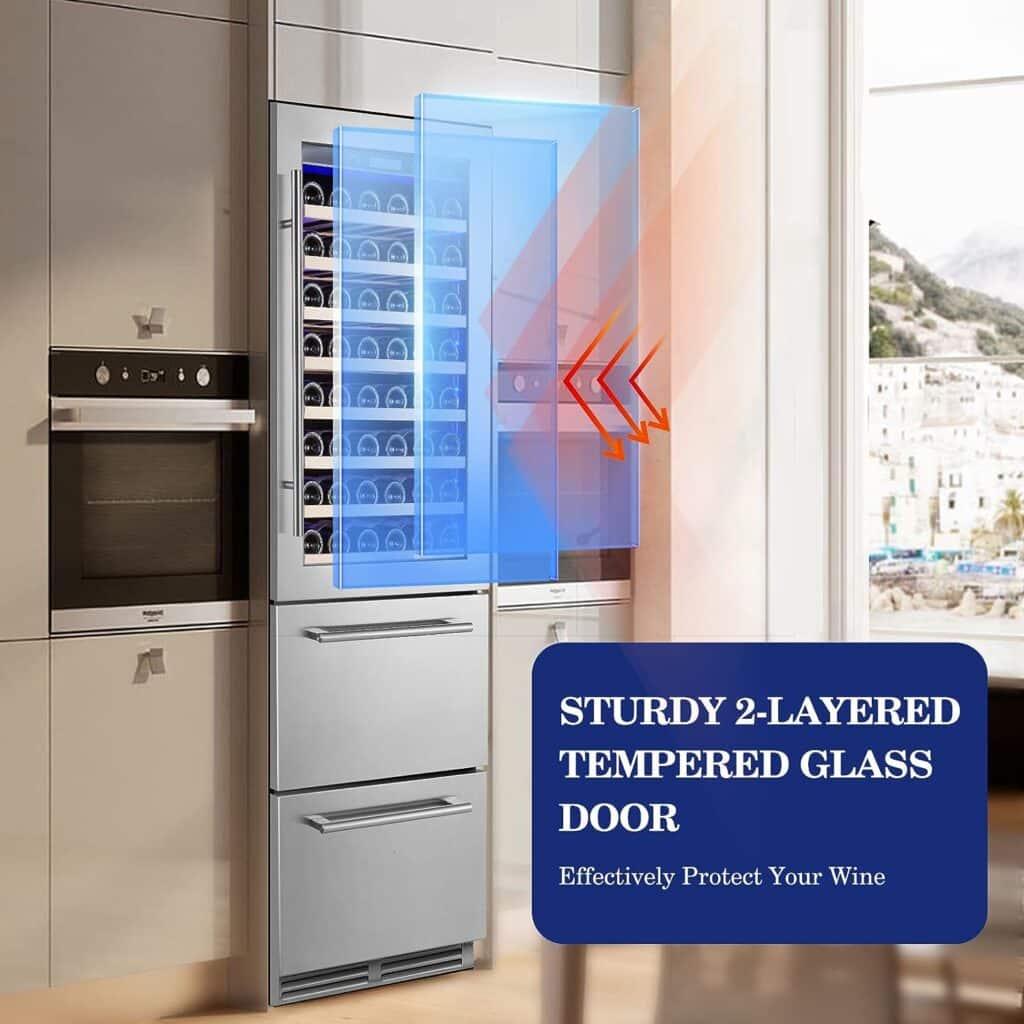 BODEGA Wine and Beverage Refrigerator, 24 Inch 2 IN 1 Dual Zone Wine Cooler,Built-in or Freestanding Beverage Cooler, Soft LED Light Hold 88 Bottles and 149 Cans,for Red Wines,Drinks