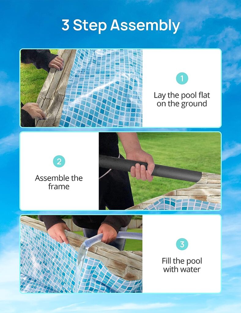 EVAJOY 24ft x 52inch Metal Frame Swimming Pool Set, Round Above Ground Pool Set with Sand Filter Pump, Pool Ladder, Ground Cloth, Pool Cover for Backyard, Garden