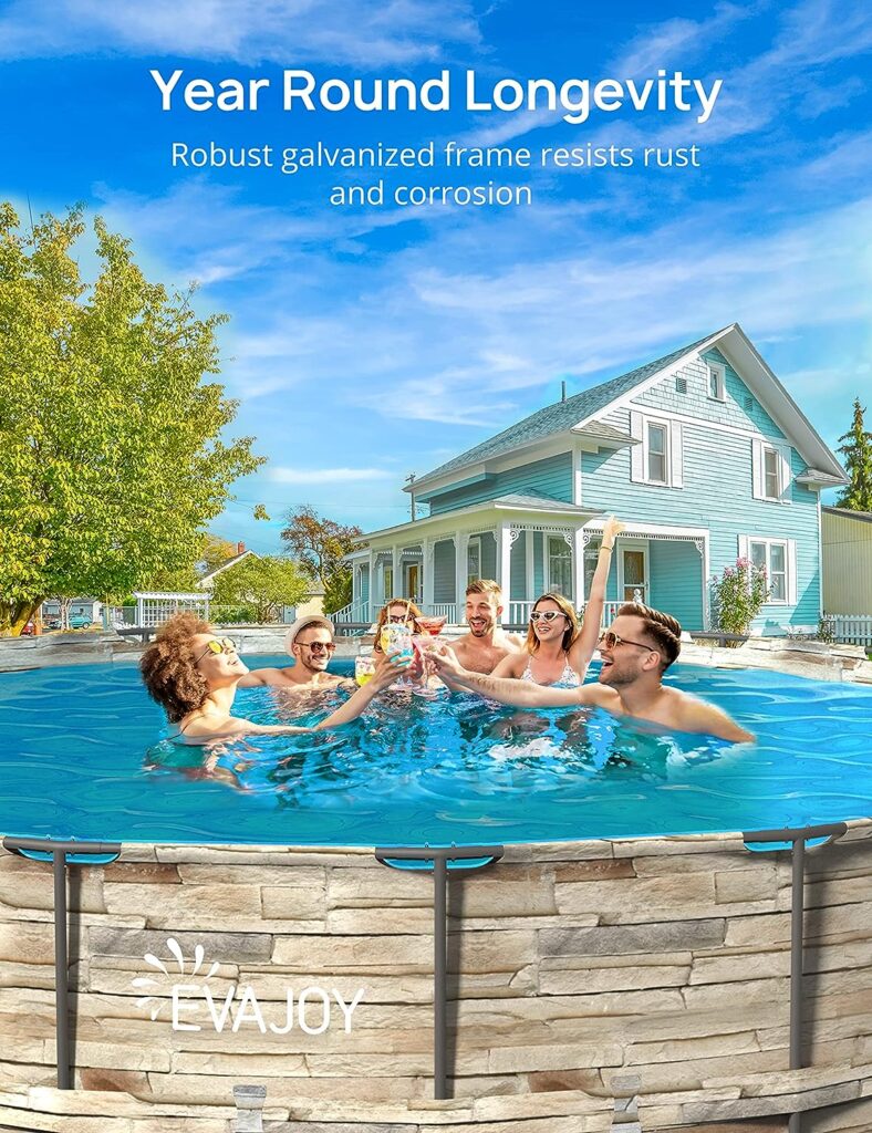 EVAJOY 24ft x 52inch Metal Frame Swimming Pool Set, Round Above Ground Pool Set with Sand Filter Pump, Pool Ladder, Ground Cloth, Pool Cover for Backyard, Garden