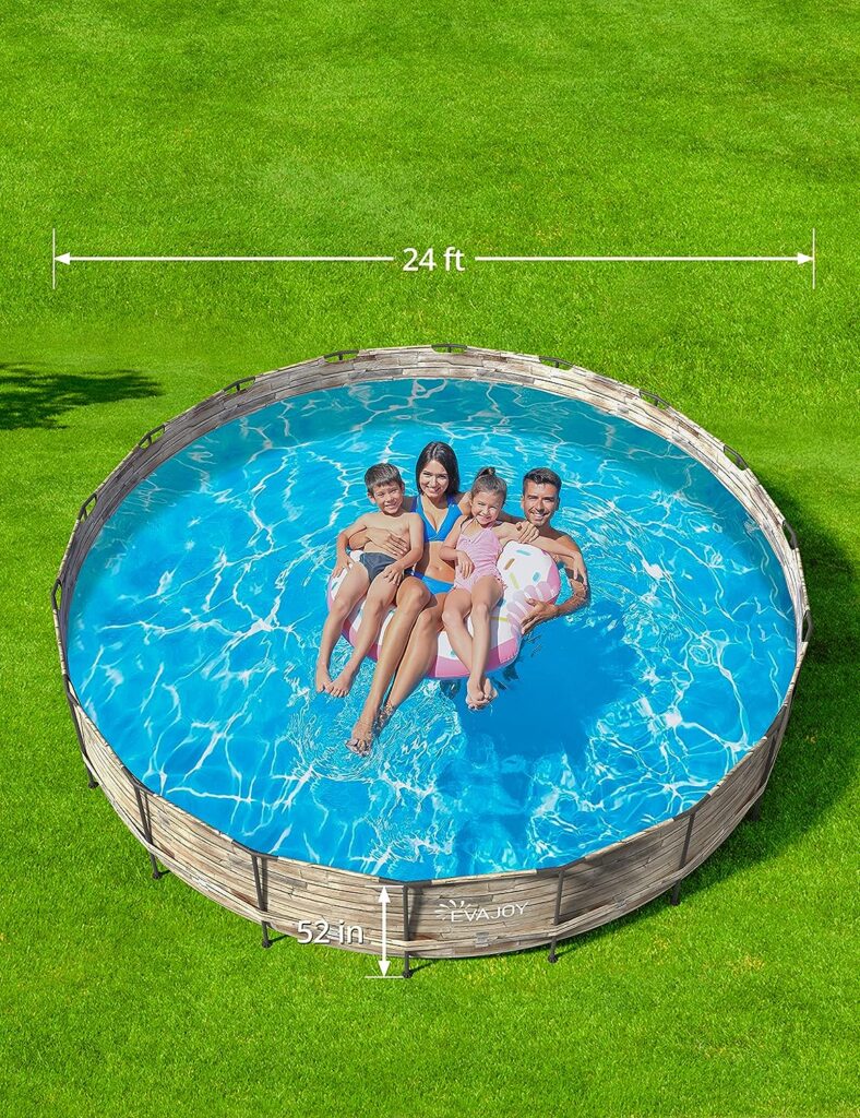 EVAJOY 24ft x 52inch Metal Frame Swimming Pool Set, Round Above Ground Pool Set with Sand Filter Pump, Pool Ladder, Ground Cloth, Pool Cover for Backyard, Garden