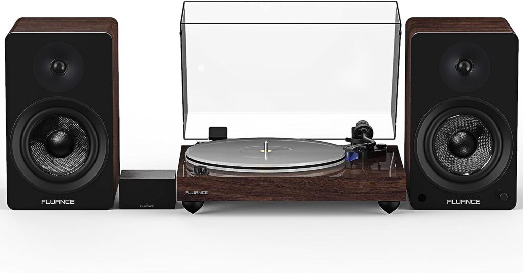 Fluance Reference RT85 High Fidelity Vinyl Turntable with PA10 Phono Preamp and Ai61 Powered 6.5 Bookshelf Speakers, Ortofon 2M Blue Cartridge, 120W Class D Amplifier, Bluetooth (Natural Walnut)