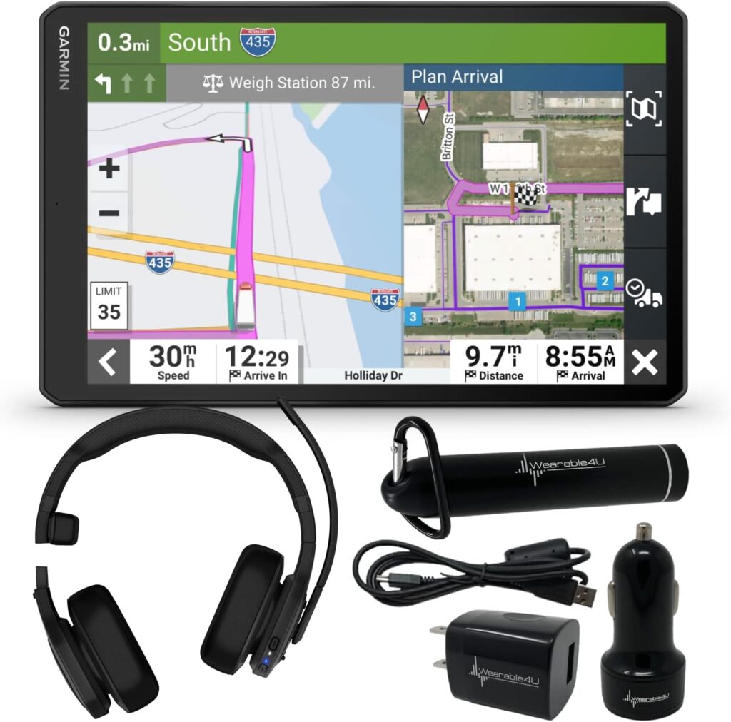 Garmin dēzl OTR1010, Extra-Large, Easy-to-Read 10” GPS Truck Navigator, Custom Truck Routing with Garmin dezl Headset 200, 2-in-1 Premium Trucking Headset and Wearable4U Power Pack Bundle