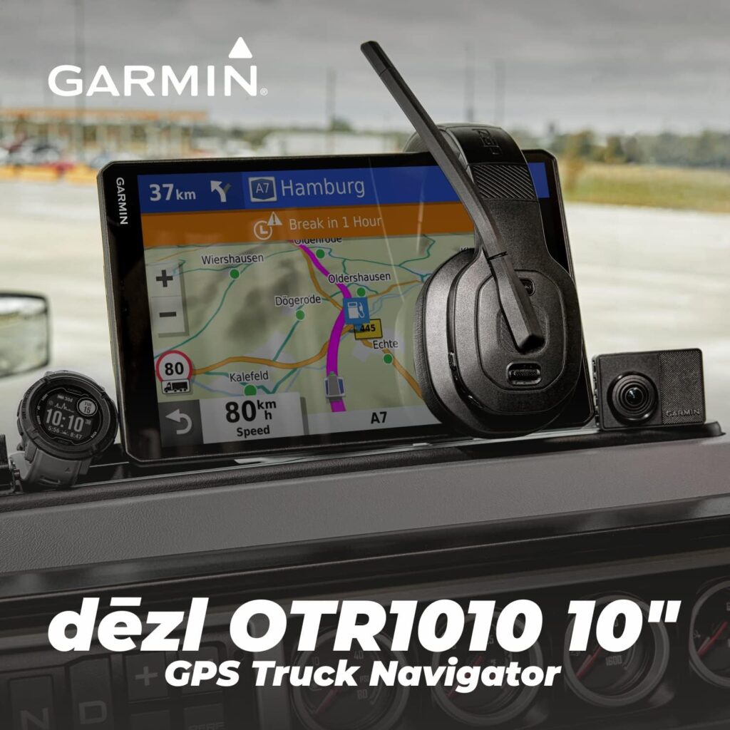 Garmin dēzl OTR1010, Extra-Large, Easy-to-Read 10” GPS Truck Navigator, Custom Truck Routing with Garmin dezl Headset 200, 2-in-1 Premium Trucking Headset and Wearable4U Power Pack Bundle