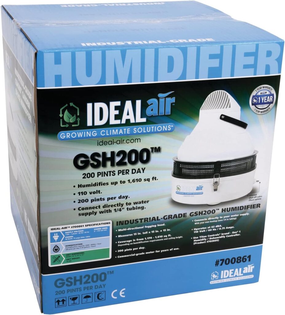 Ideal-Air Industrial Grade Humidifier with Multi-Directional Fogging Head, Indoor Plant Humidifier for Large Rooms, 200 Pints