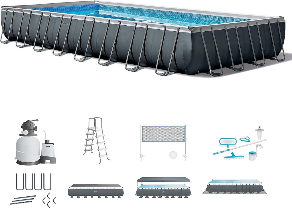 INTEX 26377EH Ultra XTR Deluxe Rectangular Above Ground Swimming Pool Set: 32ft x 16ft x 52in – Includes 2650 GPH Sand Filter Pump – Saltwater System – SuperTough Puncture Resistant – Rust Resistant