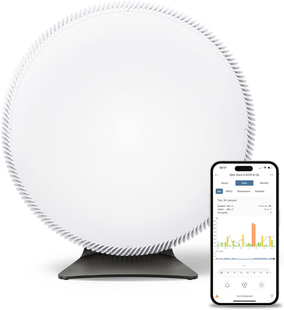 IQAir Atem X Air Purifier for Large Room in Home, Kitchen, Living Room, Office up to 1650 sq. ft., HyperHEPA Filters Viruses, Bacteria, Allergies, Asthma, Mold, Pets, Dust, Odor; Made in Germany