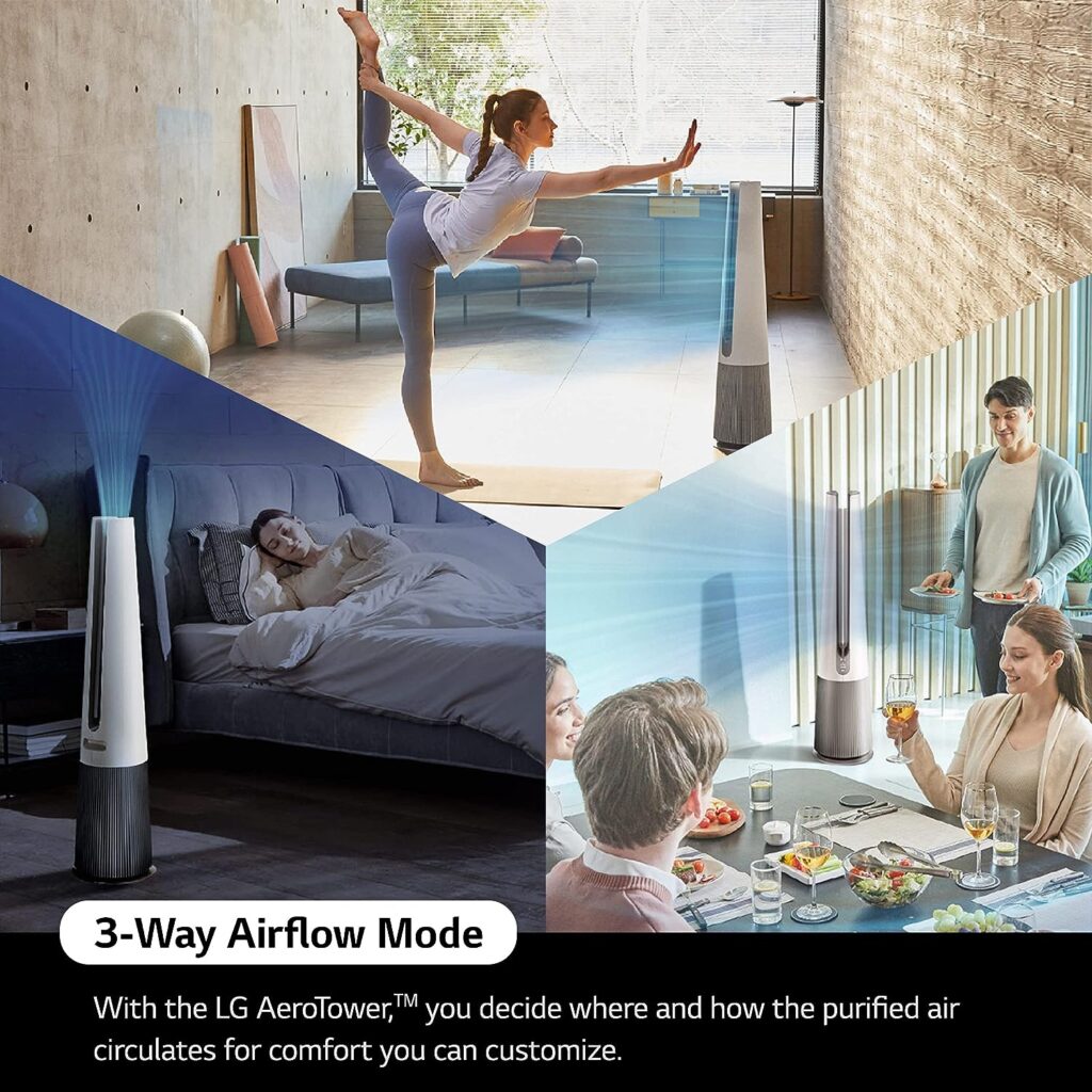 LG AeroTower Air Purifying Fan [AAFA Certified] True HEPA Air Purifiers + Tower Fan for Baby  Pets UVnano LED Air Purifier for Home  Large Rooms Up To 818 sq ft Smart Remote ThinQ App, Silver U9CV2B : Home  Kitchen