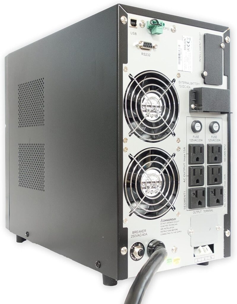 Maruson 3000VA Online Double-Conversion UPS Battery Backup System Surge Protector, True Sine Wave, Tower, Single Phase Uninterruptible Power Supply, TUV Certified, TAC-LV3K 3000VA / 2700W Maruson 3000VA Online Double-Conversion UPS Battery Backup System Surge Protector, True Sine Wave, Tower, Single Phase Uninterruptible Power Supply, TUV Certified, TAC-LV3K 3000VA / 2700W