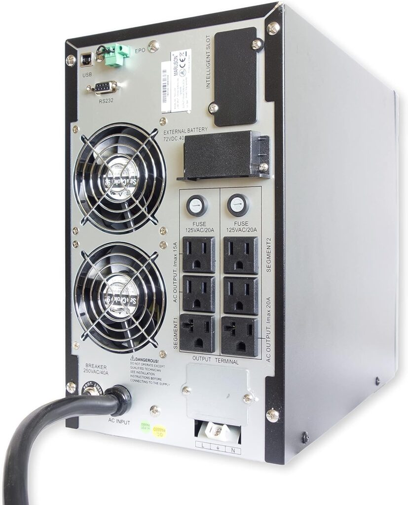 Maruson 3000VA Online Double-Conversion UPS Battery Backup System Surge Protector, True Sine Wave, Tower, Single Phase Uninterruptible Power Supply, TUV Certified, TAC-LV3K 3000VA / 2700W Maruson 3000VA Online Double-Conversion UPS Battery Backup System Surge Protector, True Sine Wave, Tower, Single Phase Uninterruptible Power Supply, TUV Certified, TAC-LV3K 3000VA / 2700W