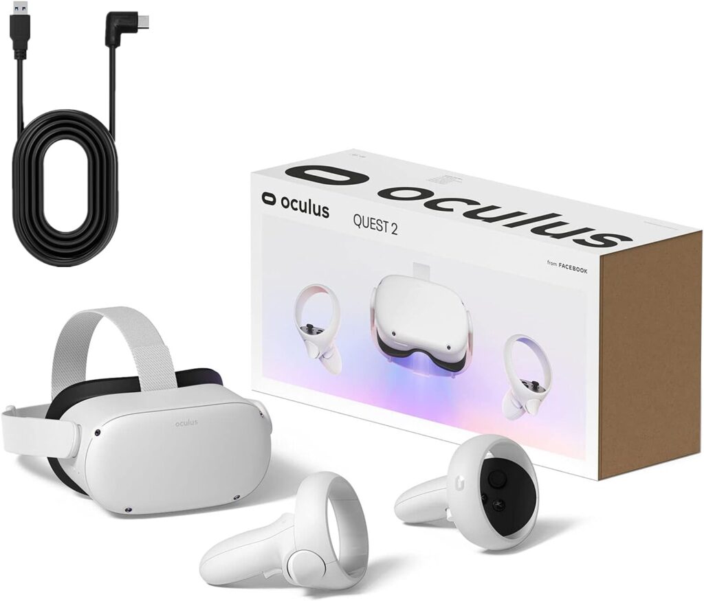Oculus Quest 2 — 256GB Video — White Advanced All-in-One Virtual Reality Headset — 3D Cinematic Sound — for Family Holiday VR Gaming Entertainment — 16 Feet USB Type-C Link Cable Oculus Quest 2 — 256GB Video — White Advanced All-in-One Virtual Reality Headset — 3D Cinematic Sound — for Family Holiday VR Gaming Entertainment — 16 Feet USB Type-C Link Cable