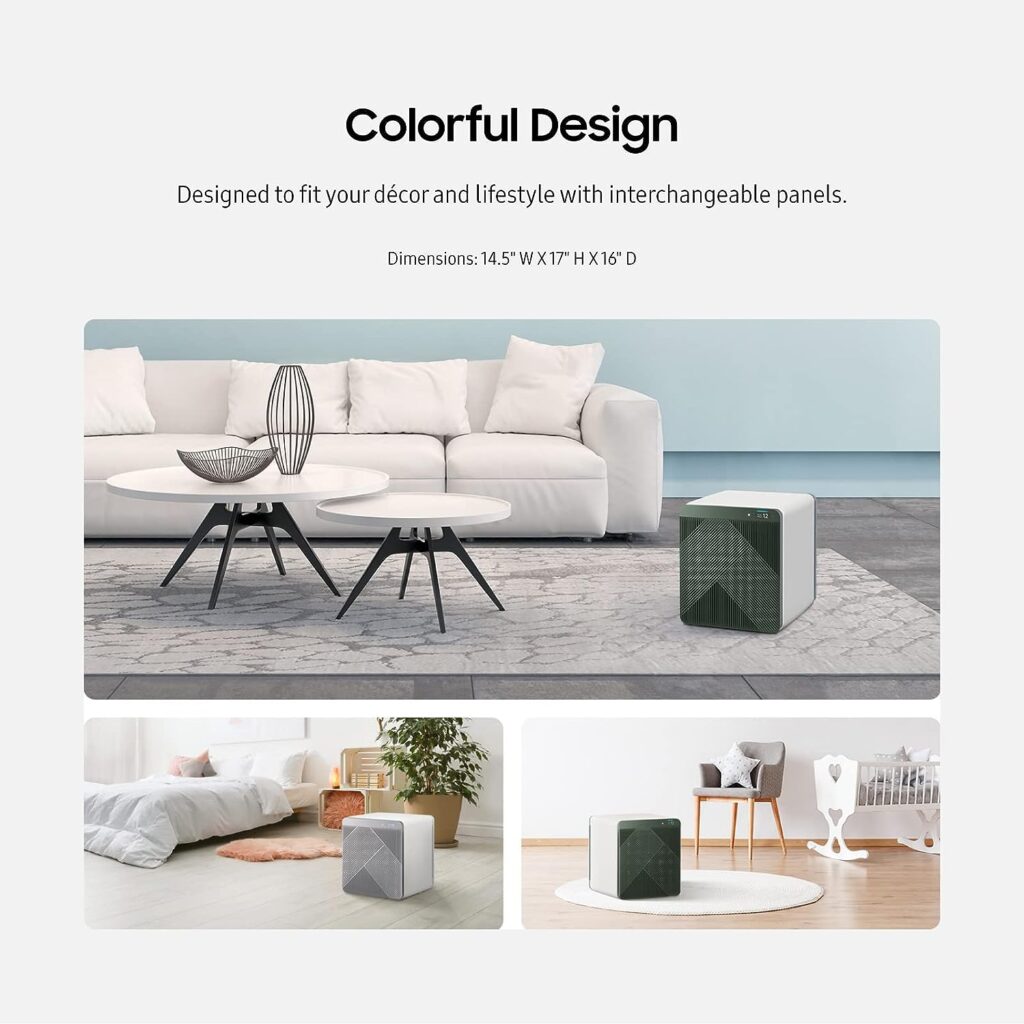 SAMSUNG BESPOKE Cube Air Purifier, Odor Eliminator, Home System w/ HEPA Filtration, 360 Degree Purification, Pet Mode, Smart Control, Traps Dust, AX350A9350N, Grey : Everything Else