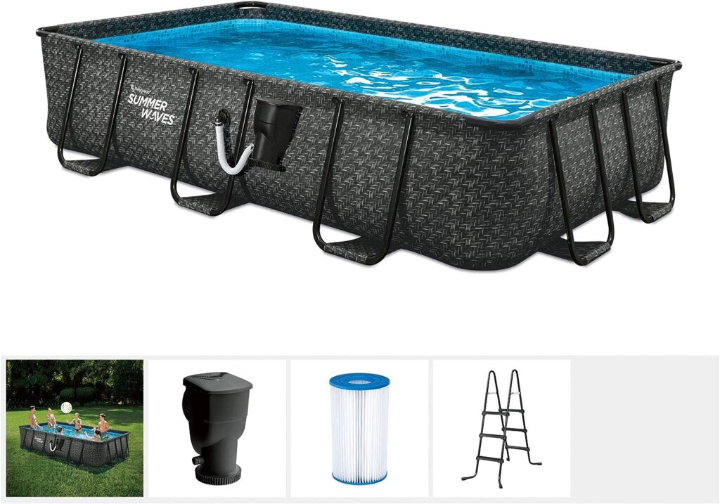 Summer Waves 13 Foot x 7 Foot x 39.5-Inch Above Ground Herringbone Outdoor Rectangle Swimming Pool Set with Filter Pump, Ladder, and Filter Cartridge
