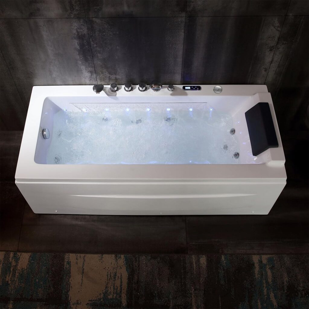 67 in Whirlpool Bathtub,Empava Jetted Tub with Heater,Hydro Massage Bathtub with 9 Water Jets+8 Air Jets,SPA Bathtub with Waterfall,Whirlpool Tub with Light,LED Control Panel