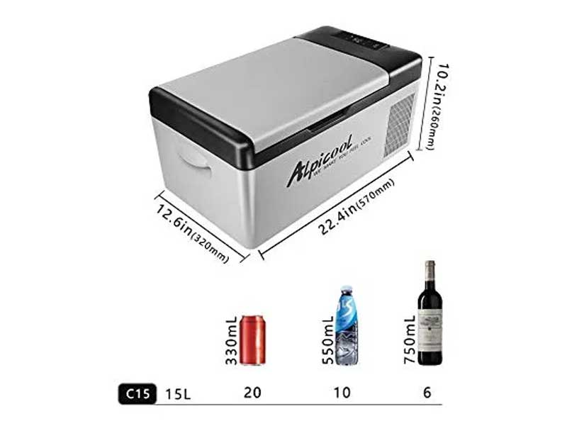 Alpicool C15 Portable Freezer,12 Volt Car Refrigerator, 16 Quart (15 Liter) Fast Cooling 12V Car Fridge -4℉~68℉, Car Cooler, 12/24V DC and 100-240V AC for Outdoor, Camping, RV, Truck, Boat