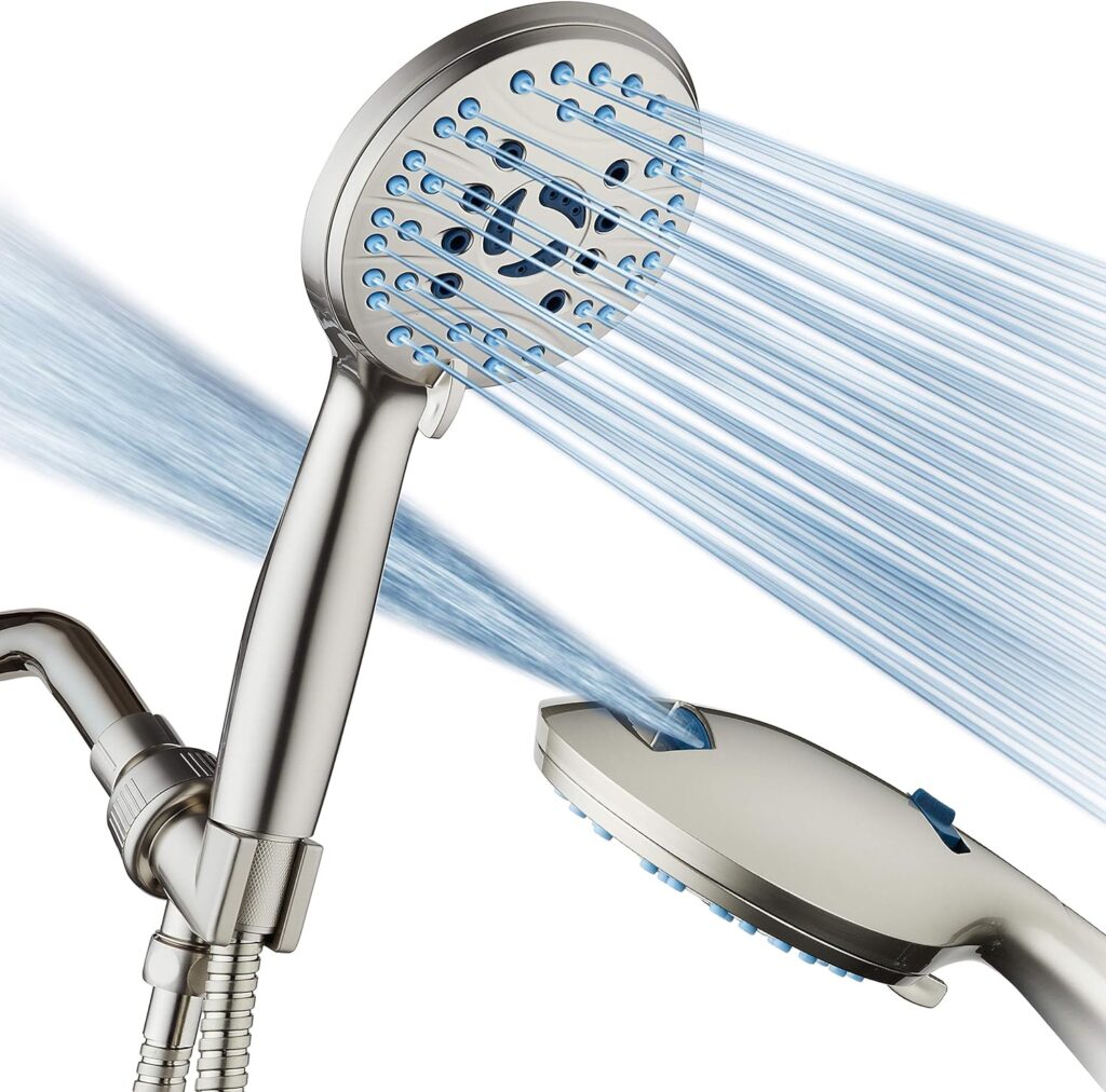 AquaCare High Pressure 8-mode Handheld Shower Head - Anti-clog Nozzles, Built-in Power Wash to Clean Tub, Tile  Pets, Extra Long 6 ft. Stainless Steel Hose, Wall  Overhead Brackets