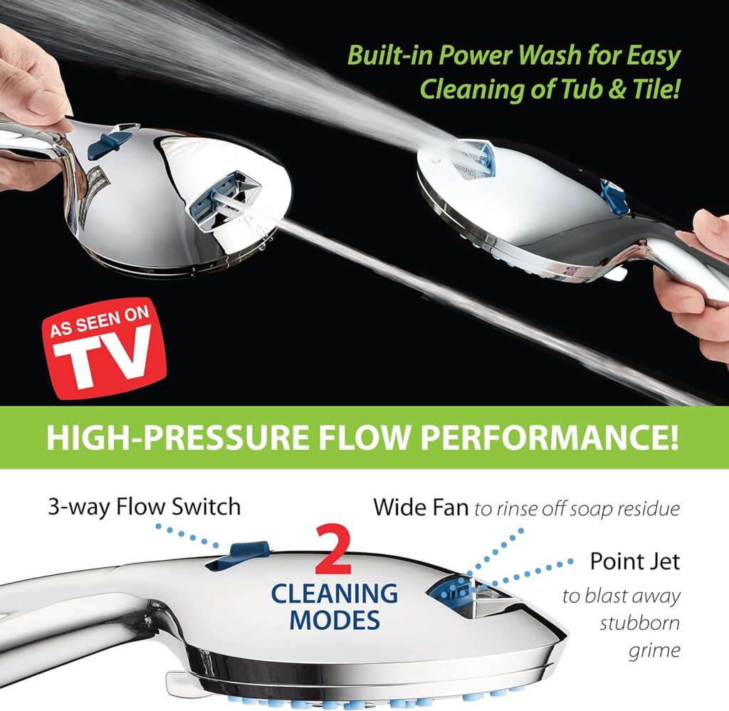 AquaCare High Pressure 8-mode Handheld Shower Head - Anti-clog Nozzles, Built-in Power Wash to Clean Tub, Tile  Pets, Extra Long 6 ft. Stainless Steel Hose, Wall  Overhead Brackets