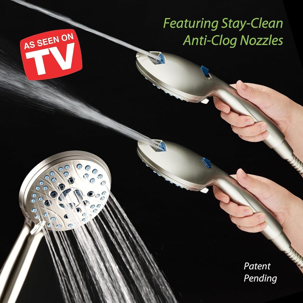 AquaCare High Pressure 8-mode Handheld Shower Head - Anti-clog Nozzles, Built-in Power Wash to Clean Tub, Tile  Pets, Extra Long 6 ft. Stainless Steel Hose, Wall  Overhead Brackets