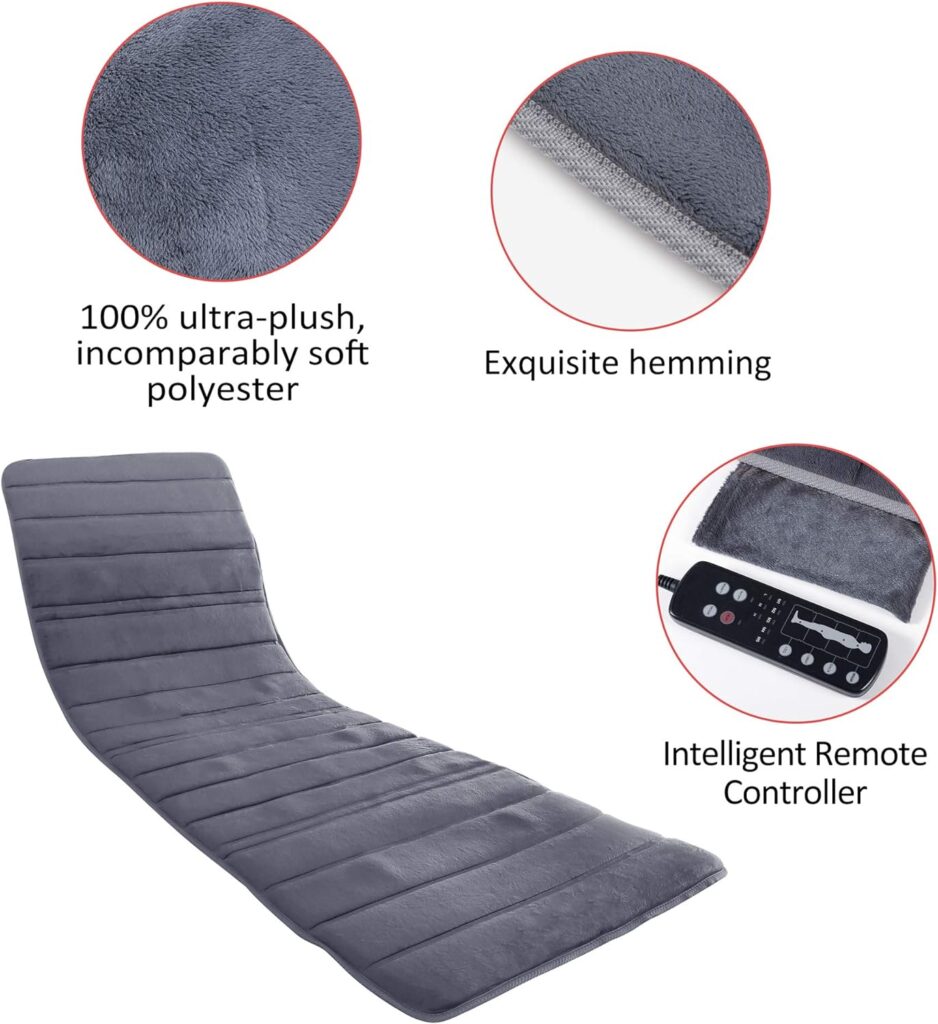 COMFIER Full Body Massage Mat with Heat, Chair Pad with 10 Vibration Motors  2 Therapy Heating pad with auto Shut Off,Heated Massage Mattress Pad for Back,Gray