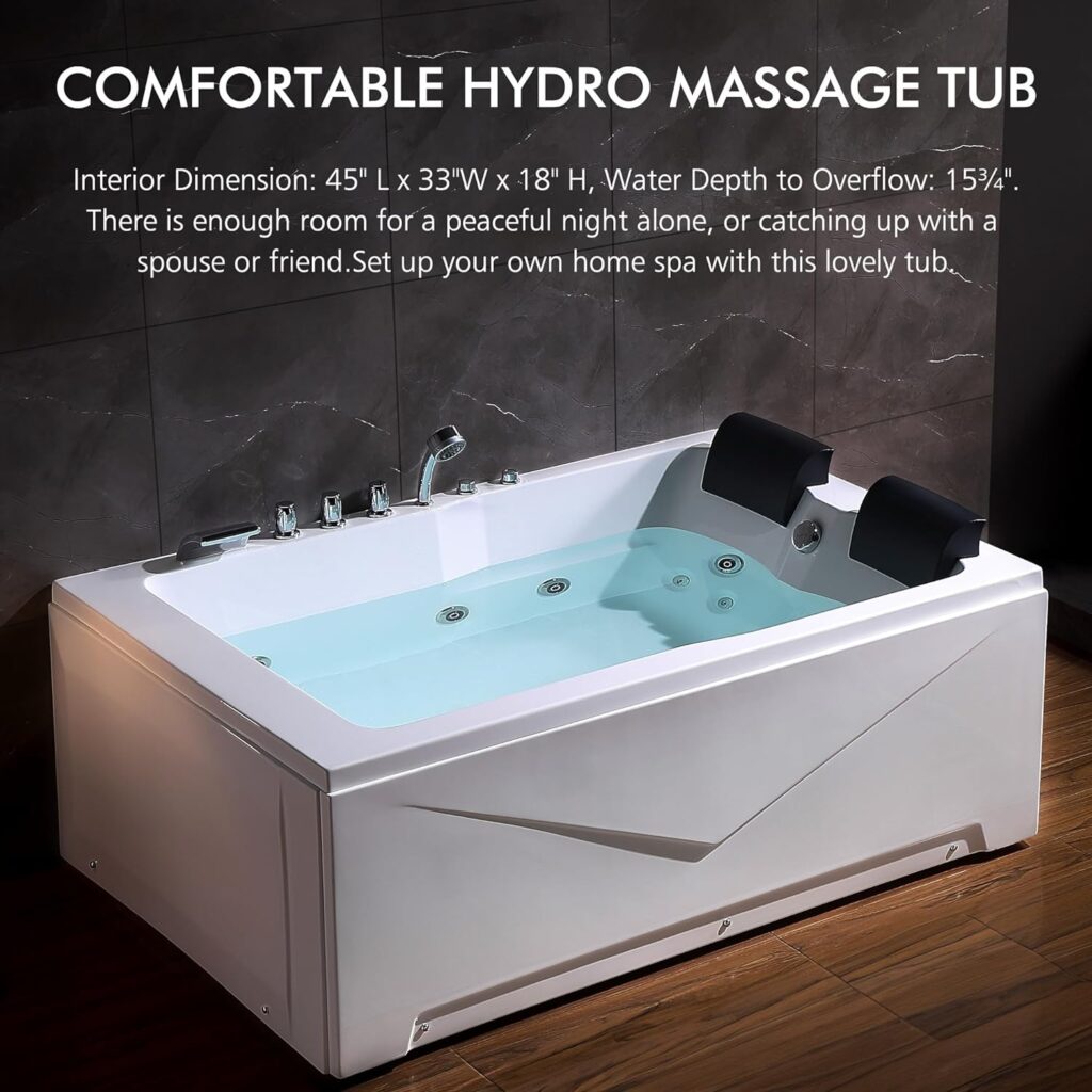 Empava 71 in. Acrylic Alcove Whirlpool Bathtub - Hydromassage Rectangular Jetted Soaking Tub with Right Side Drain - 3-Side Apron - Waterfall Faucet , White