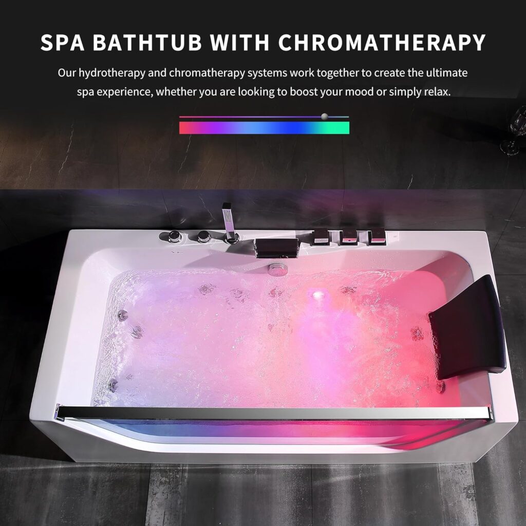 Empava Acrylic Whirlpool Bathtub Hydro-massage Soaking SPA Chromatherapy Jets Tub 67JT408