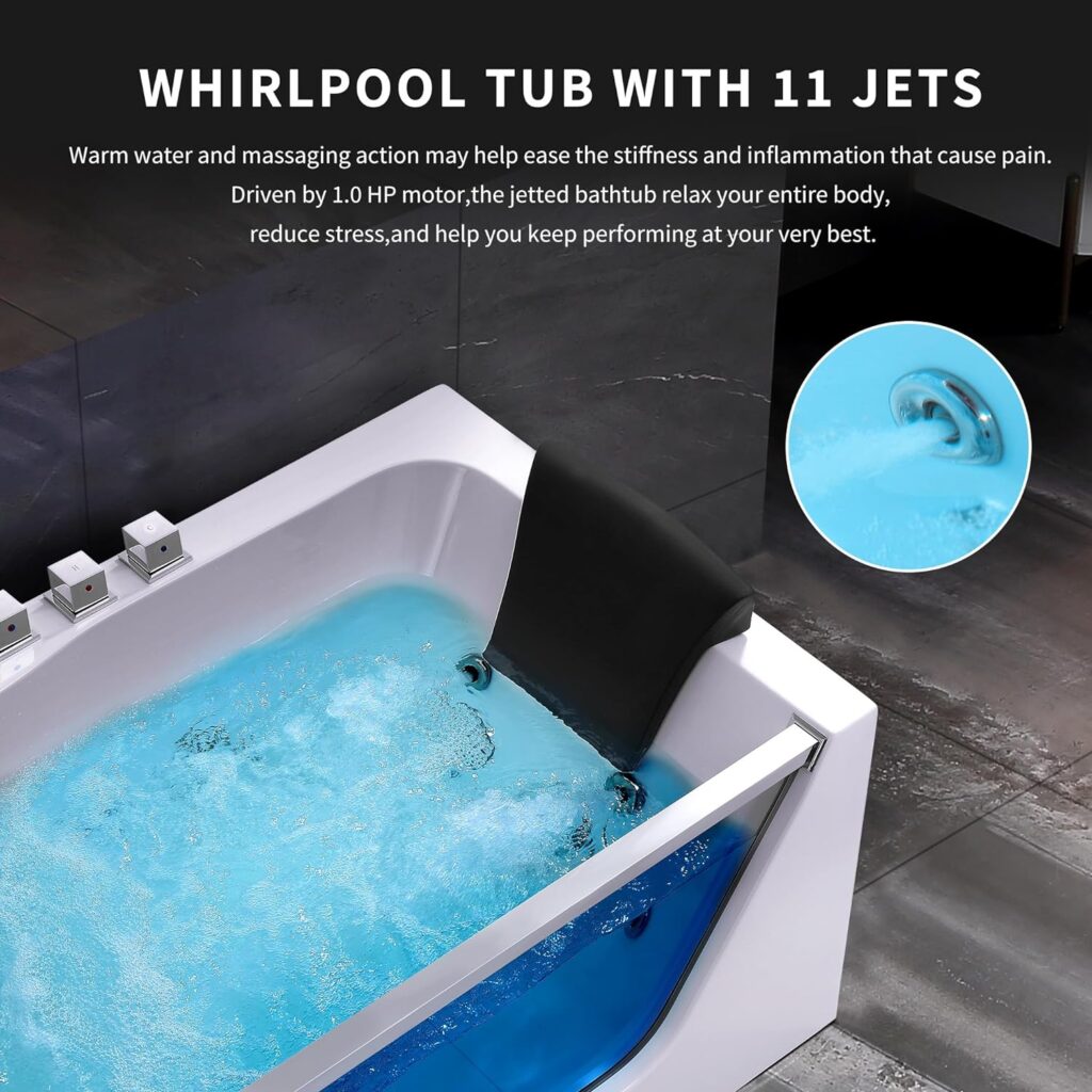 Empava Acrylic Whirlpool Bathtub Hydro-massage Soaking SPA Chromatherapy Jets Tub 67JT408