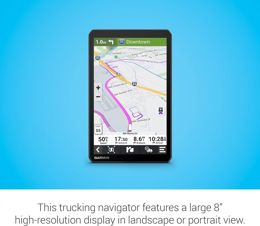 Garmin dēzl™ OTR810, Large, Easy-to-Read 8” GPS Truck Navigator, Custom Truck Routing, High-Resolution Birdseye Satellite Imagery, Directory of Truck  Trailer Services, Black