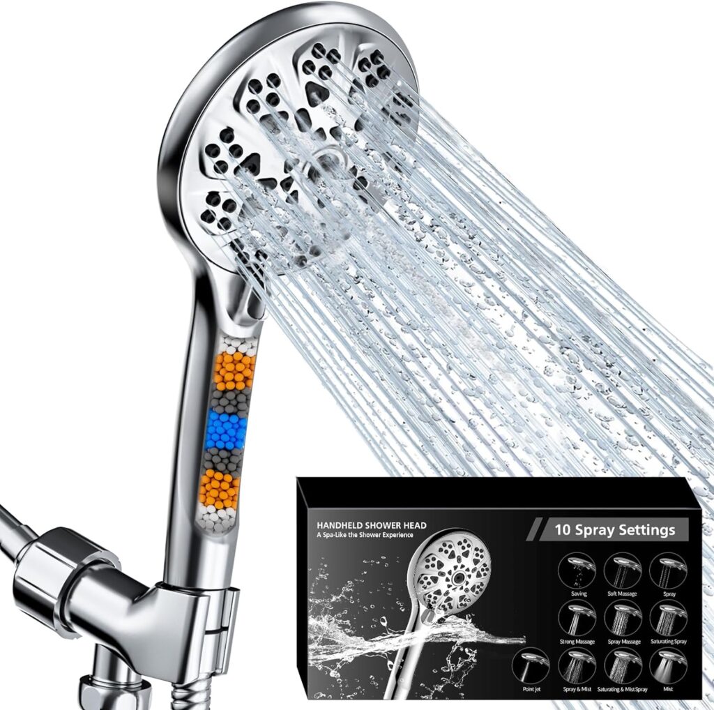 Gyierwe 5Hand Shower Head, High-Pressure 10 Spray Settings, 59Stainless Steel Shower Hose and 360° Adjustable Bracket, Quadruple Filtration Design to Improve Water Quality and Make Bathing Healthier