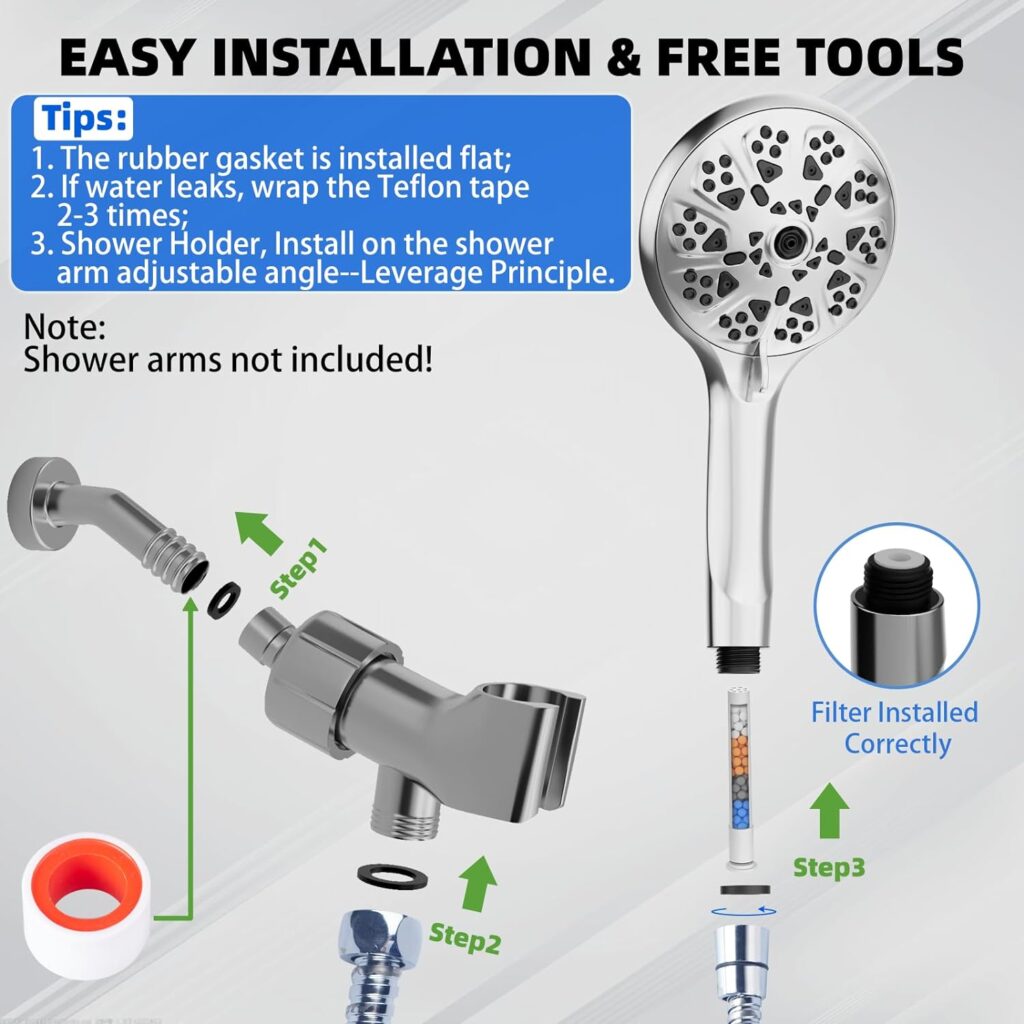 Gyierwe 5Hand Shower Head, High-Pressure 10 Spray Settings, 59Stainless Steel Shower Hose and 360° Adjustable Bracket, Quadruple Filtration Design to Improve Water Quality and Make Bathing Healthier