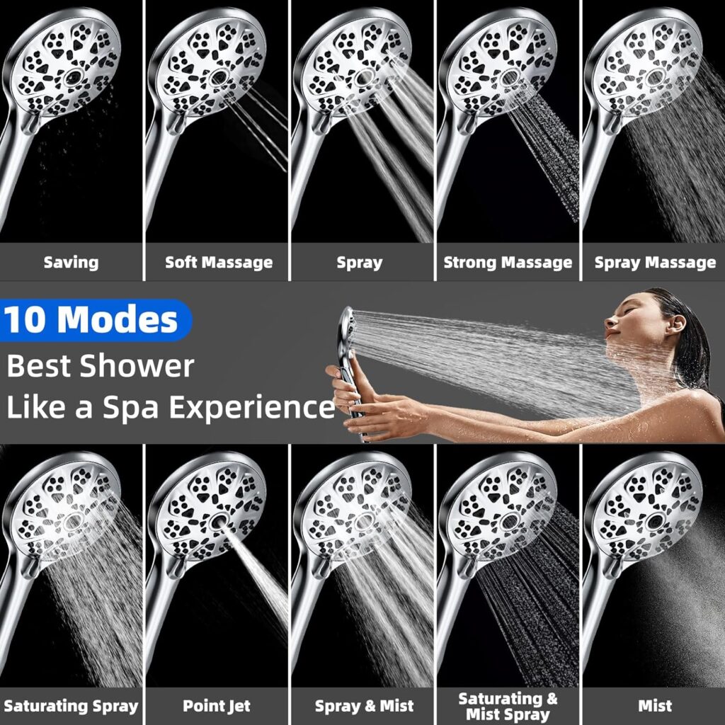Gyierwe 5Hand Shower Head, High-Pressure 10 Spray Settings, 59Stainless Steel Shower Hose and 360° Adjustable Bracket, Quadruple Filtration Design to Improve Water Quality and Make Bathing Healthier
