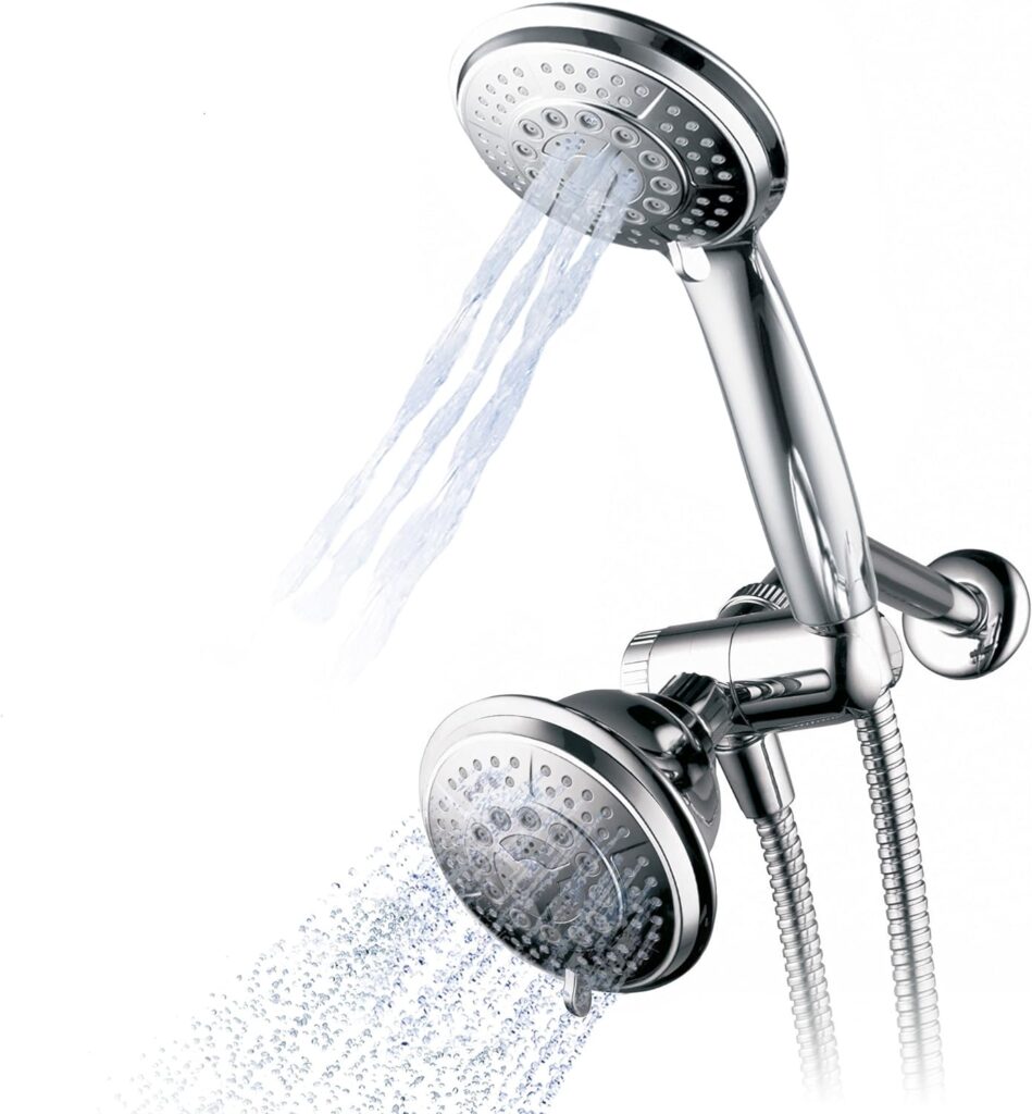 Hydroluxe 1433 Handheld Showerhead  Rain Shower Combo. High Pressure 24 Function 4 Face Dual 2 in 1 Shower Head System with Stainless Steel Hose, Patented 3-way Water Diverter in All-Chrome Finish
