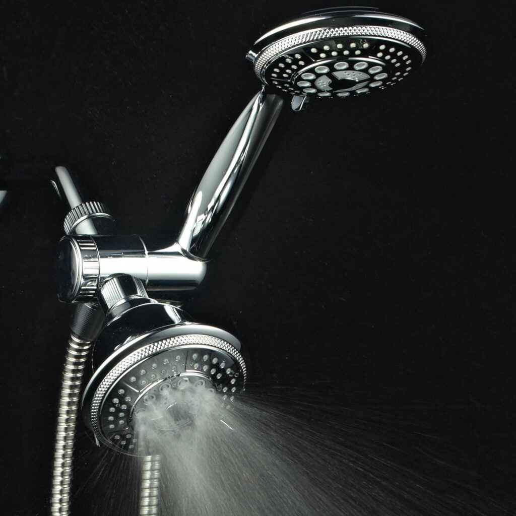 Hydroluxe 1433 Handheld Showerhead  Rain Shower Combo. High Pressure 24 Function 4 Face Dual 2 in 1 Shower Head System with Stainless Steel Hose, Patented 3-way Water Diverter in All-Chrome Finish