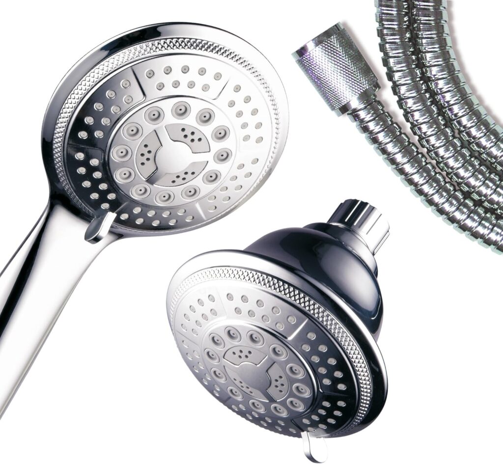Hydroluxe 1433 Handheld Showerhead  Rain Shower Combo. High Pressure 24 Function 4 Face Dual 2 in 1 Shower Head System with Stainless Steel Hose, Patented 3-way Water Diverter in All-Chrome Finish