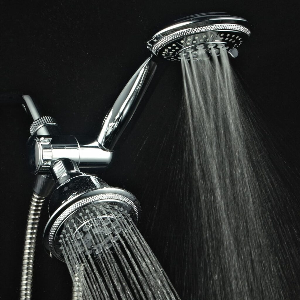 Hydroluxe 1433 Handheld Showerhead  Rain Shower Combo. High Pressure 24 Function 4 Face Dual 2 in 1 Shower Head System with Stainless Steel Hose, Patented 3-way Water Diverter in All-Chrome Finish