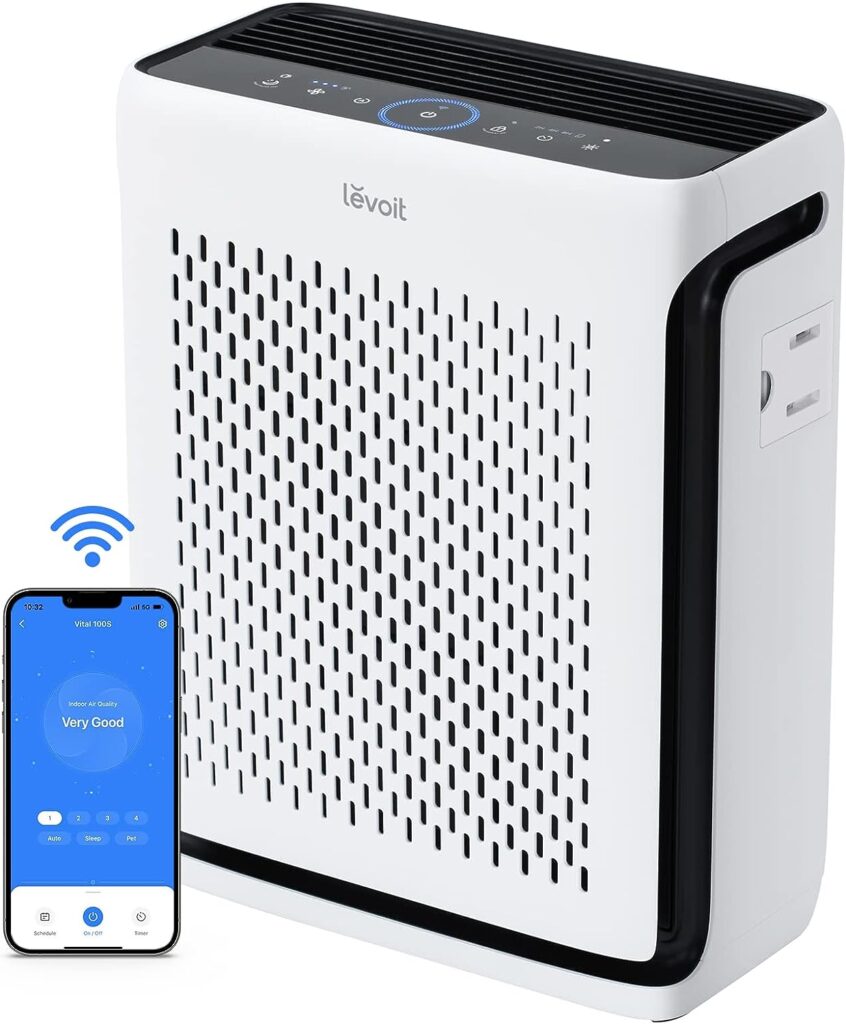 LEVOIT Air Purifiers for Home Large Room, HEPA Filter Cleaner with Washable Filter for Allergies, Smoke, Dust, Pollen, Quiet Odor Eliminators for Bedroom, Pet Hair Remover, Vital 100, White