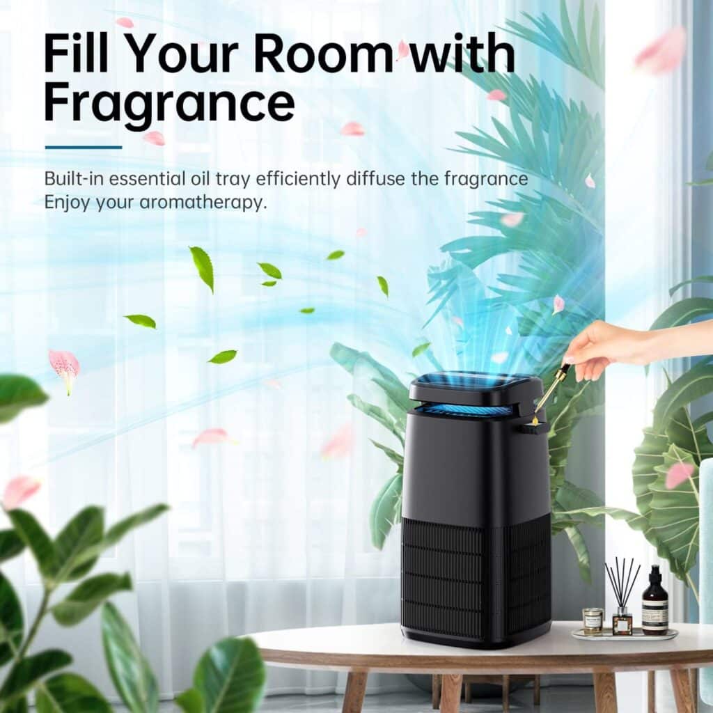 POMORON MJ002H 4-in-1 Air Purifiers for Home, H13 True Hepa Filter, Air Ionizer Negative Ion Generator and UV, Filter 0.3 Microns Particles Such As Smoke Dander Air Cleaner for Bedroom Office, Black