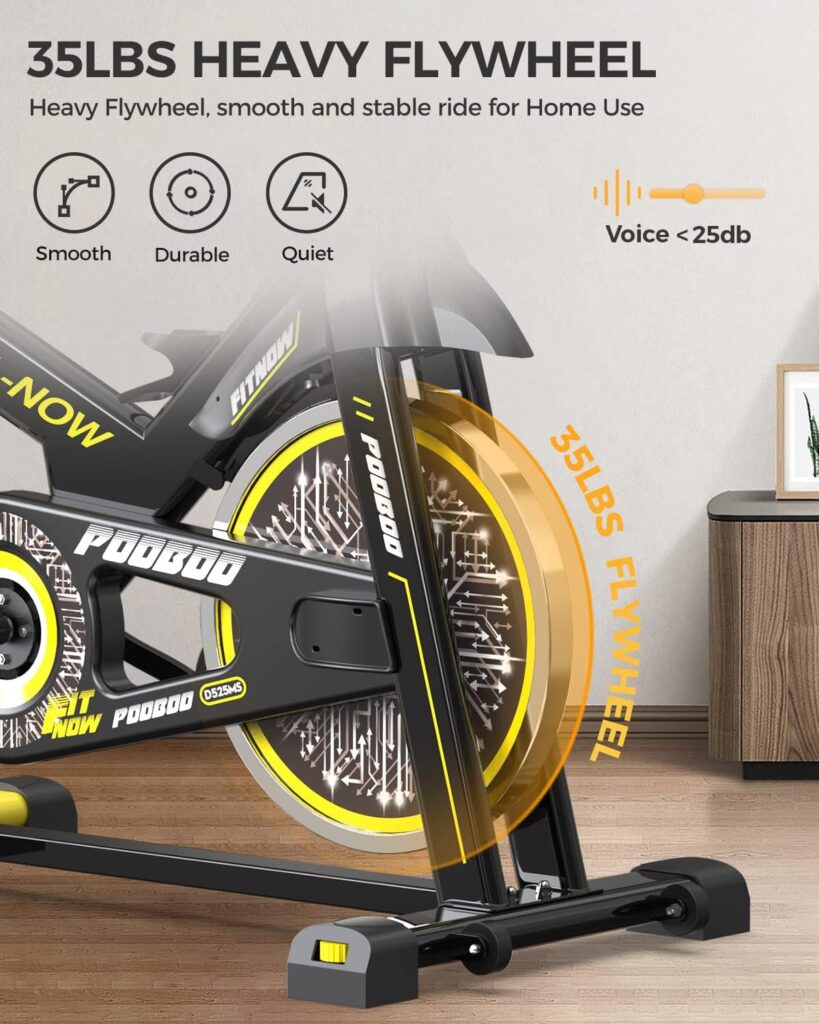 pooboo Exercise Bike, Adjustable Magnetic Resistance Silent Belt Drive, Indoor Cycling Bike for Home Cardio Gym, Fitness Stationary Bike Machine with 350lbs/300lbs Weight Capacity, Monitor with Pulse  Ipad Mount Upgraded Version Seat