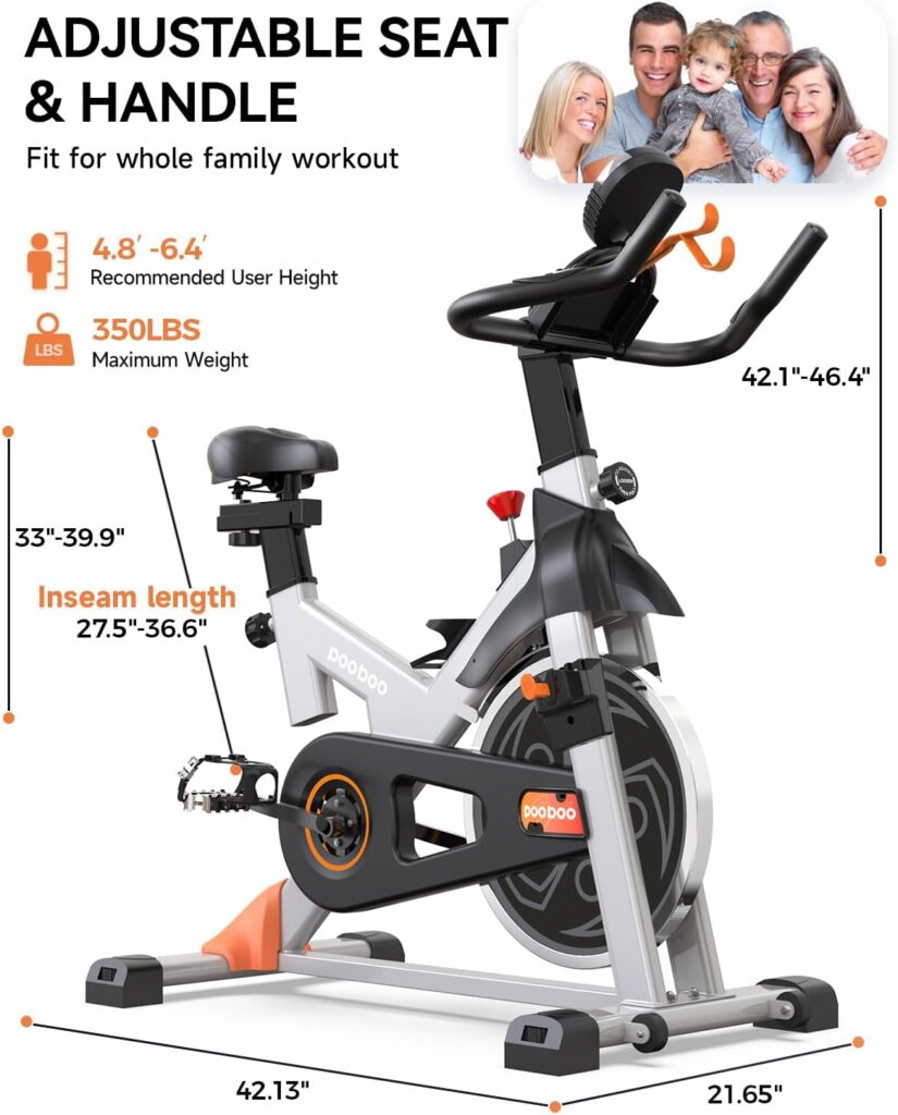 pooboo Exercise Bike, Adjustable Magnetic Resistance Silent Belt Drive, Indoor Cycling Bike for Home Cardio Gym, Fitness Stationary Bike Machine with 350lbs/300lbs Weight Capacity, Monitor with Pulse  Ipad Mount Upgraded Version Seat