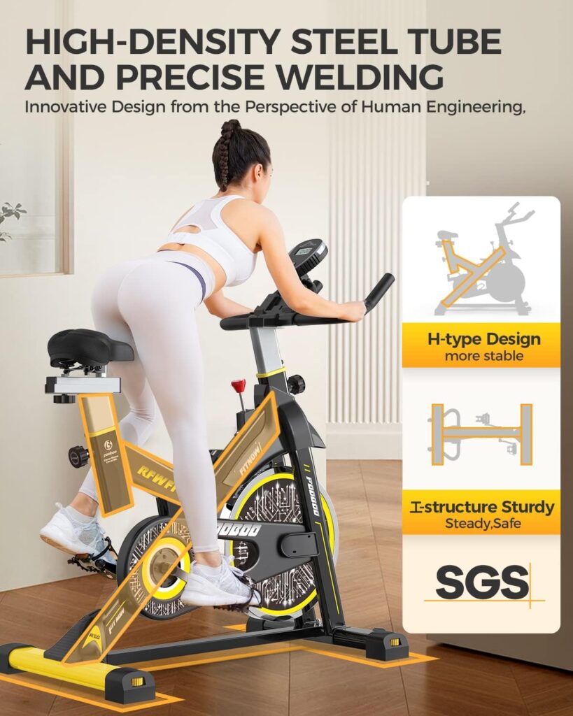 pooboo Exercise Bike, Adjustable Magnetic Resistance Silent Belt Drive, Indoor Cycling Bike for Home Cardio Gym, Fitness Stationary Bike Machine with 350lbs/300lbs Weight Capacity, Monitor with Pulse  Ipad Mount Upgraded Version Seat