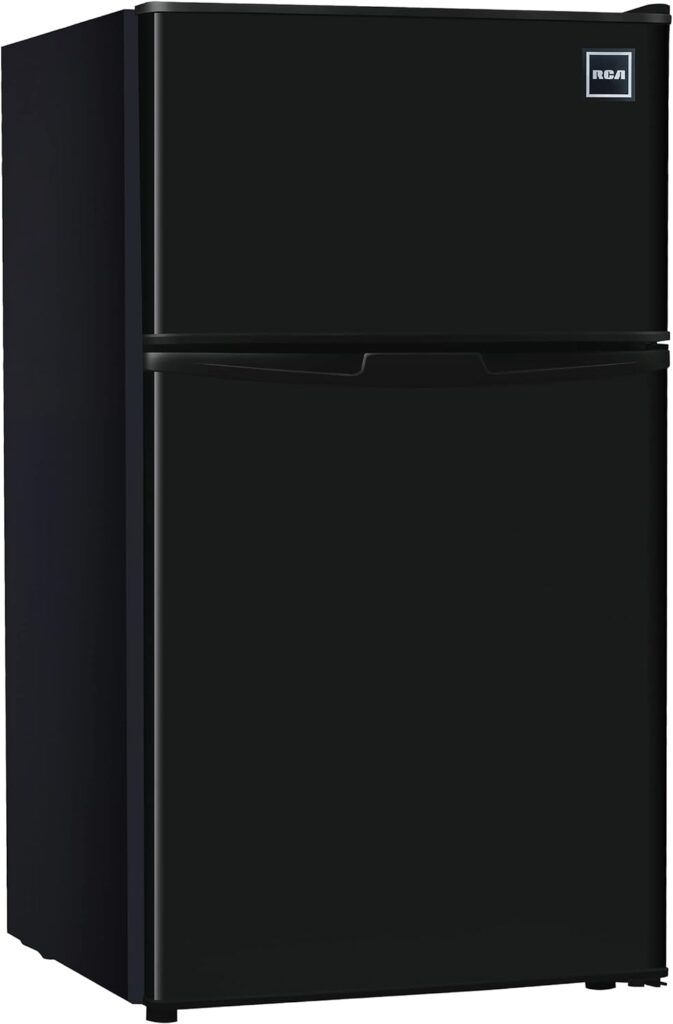 RCA - 2-Door - Compact Refrigerator/Freezer - Reversible Doors - Adjustable Thermostat - 3.2 Cu. Ft. - Black,