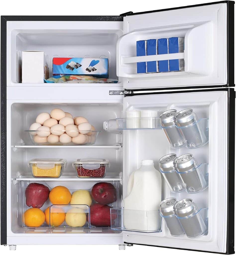 RCA - 2-Door - Compact Refrigerator/Freezer - Reversible Doors - Adjustable Thermostat - 3.2 Cu. Ft. - Black,