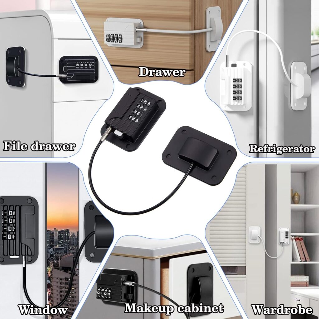 Refrigerator Fridge Freezer Door Lock with Password, Child Proof Refrigerator Door Lock for Kitchen Refrigerator, Cabinets and Drawers, Closets, Windows, Doors-No Tools Need or Drill (White)