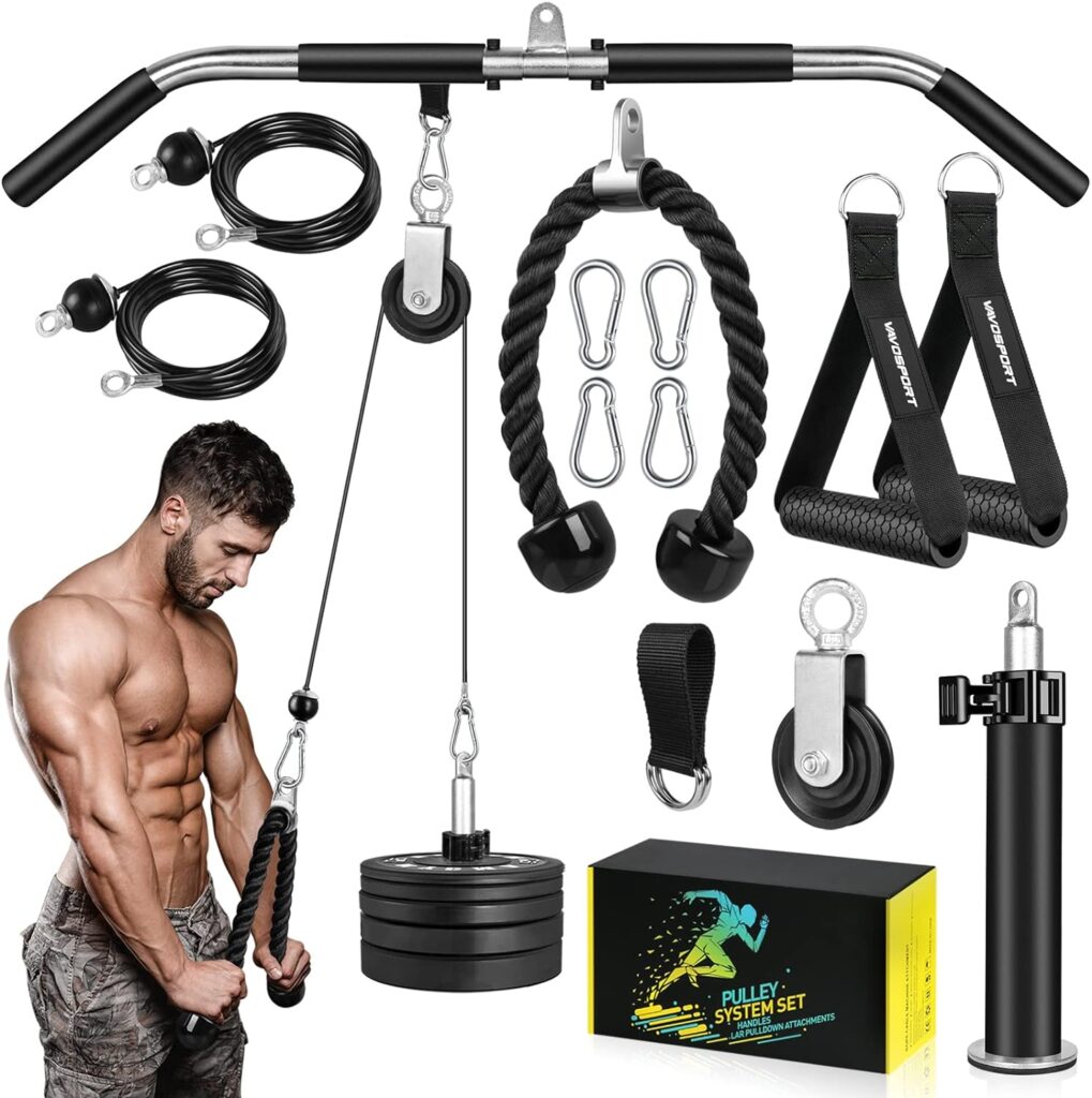 RENRANRING Fitness LAT and Lift Pulley System Gym - Upgraded LAT Pull Down Cable Machine Attachments, Loading Pin, Handle and Tricep Rope, for Biceps Curl, Forearm, Triceps Exercise Gym Equipment
