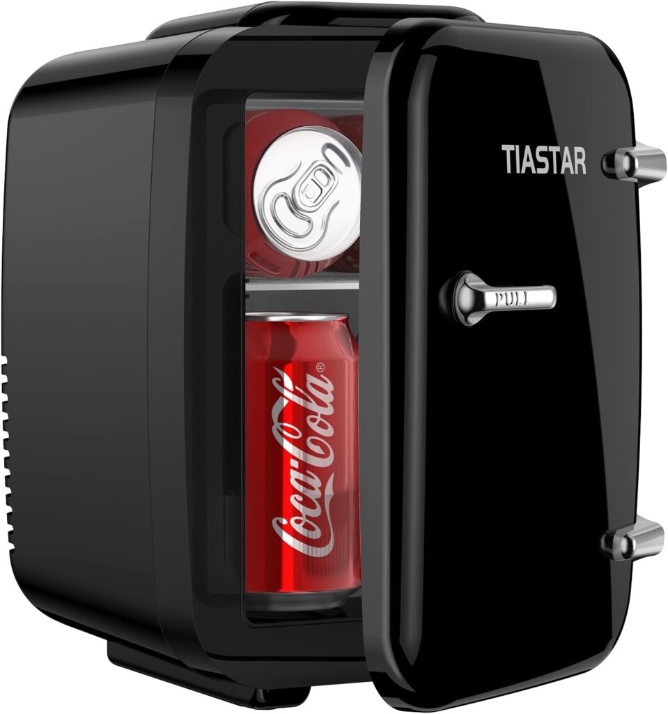 Tiastar Mini Fridge, 4 Liter/6 Can Skincare Fridge for Bedroom Office Dorm, 110V AC/ 12V DC Thermoelectric Cooler and Warmer Small Fridge, Black