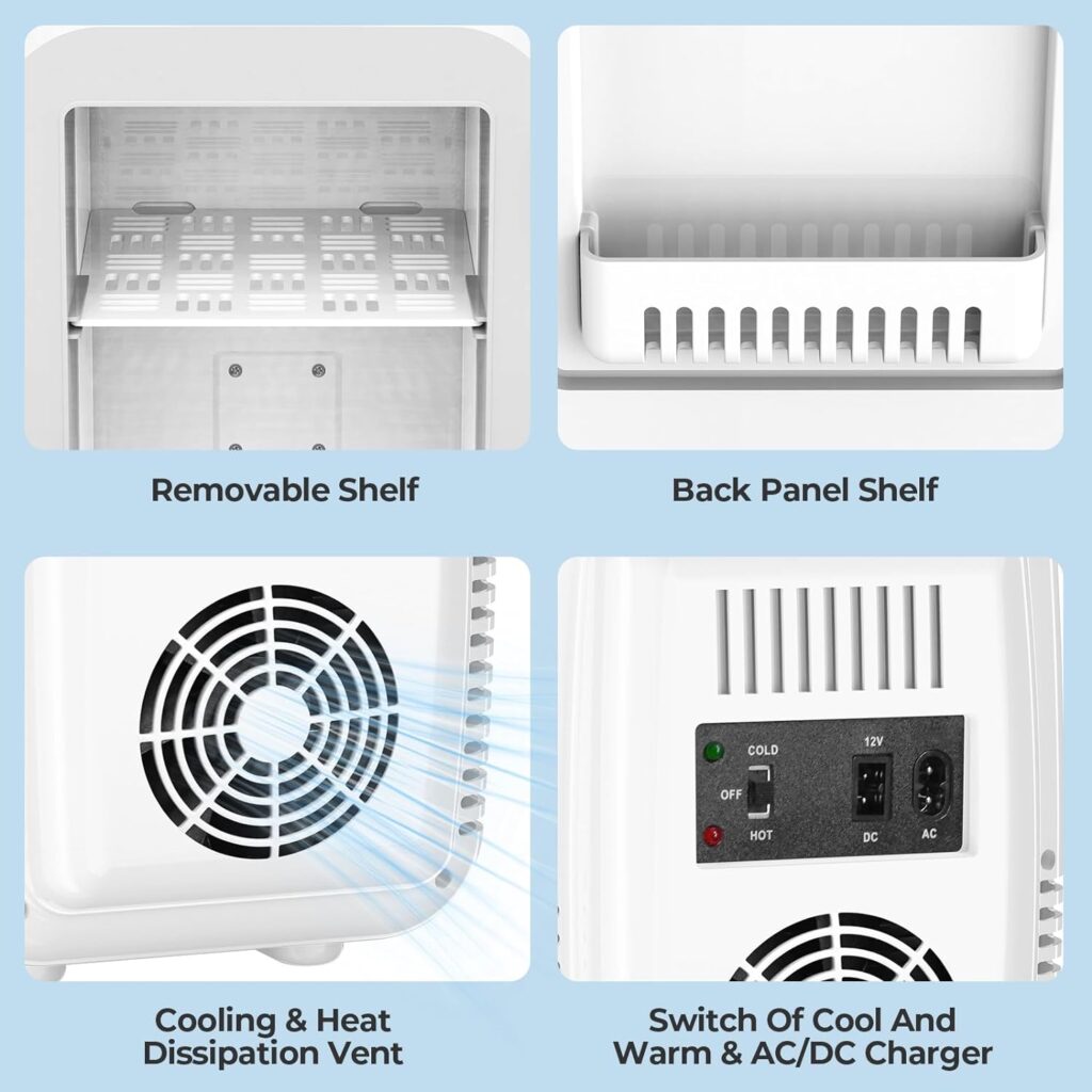 Tiastar Mini Fridge, 4 Liter/6 Can Skincare Fridge for Bedroom Office Dorm, 110V AC/ 12V DC Thermoelectric Cooler and Warmer Small Fridge, Black